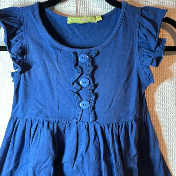 MILLIE LOVES LILY Girls Navy Pinafore Ruffle Dress Size 6 - Picture 2 of 5
